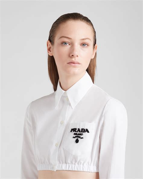 prada fantasia button-front peplum shirt|White Poplin shirt .